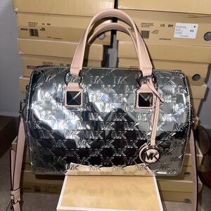Gently Used MK Grayson Silver MK Logo Embossed Bag
